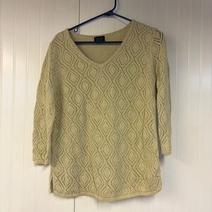 R Q T lWomen's Cream Sweater Vneck Large Cotton/Ramie